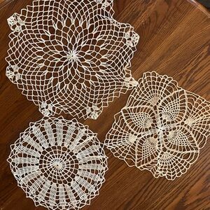 Elegant Cream Crochet Doilies Set of 3